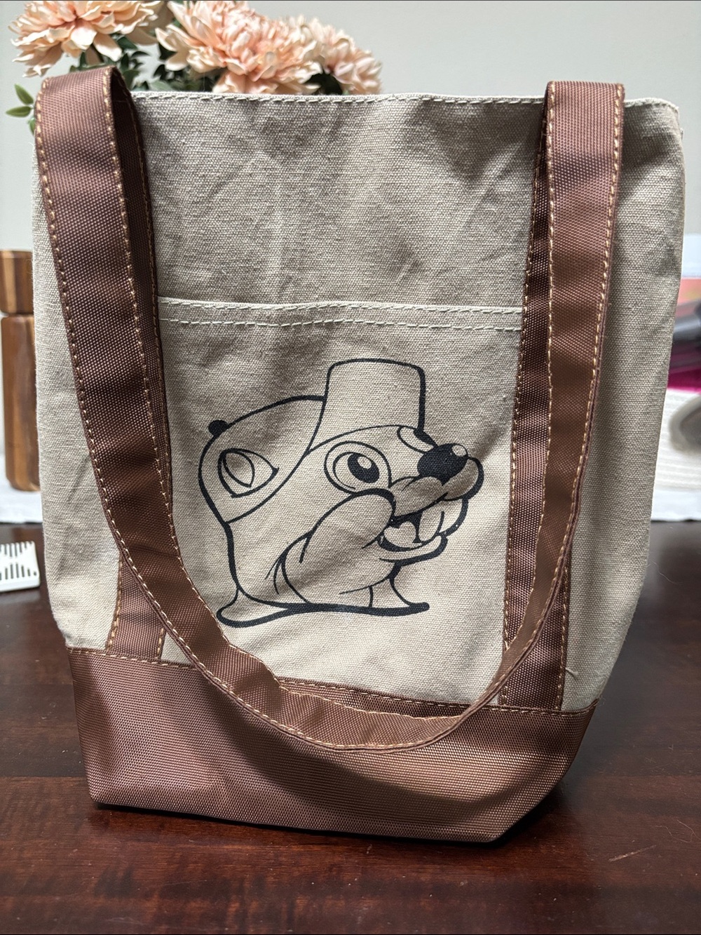 Mini Tote Bag with Cartoon Character - Beige & Brown - Picture 3 of 4